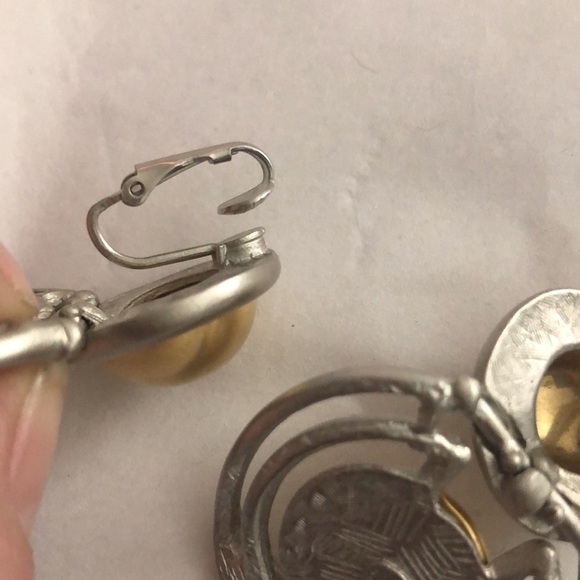 Vintage Givenchy Gold/Silvertone Clip on Earrings - Picture 6 of 6